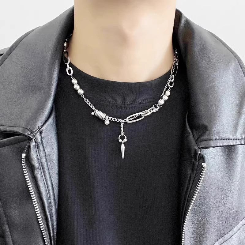 Planderful Jewelry Steel Rivet Ball Necklace Modern Minimalist Unisex Everyday Wardrobe Accessory