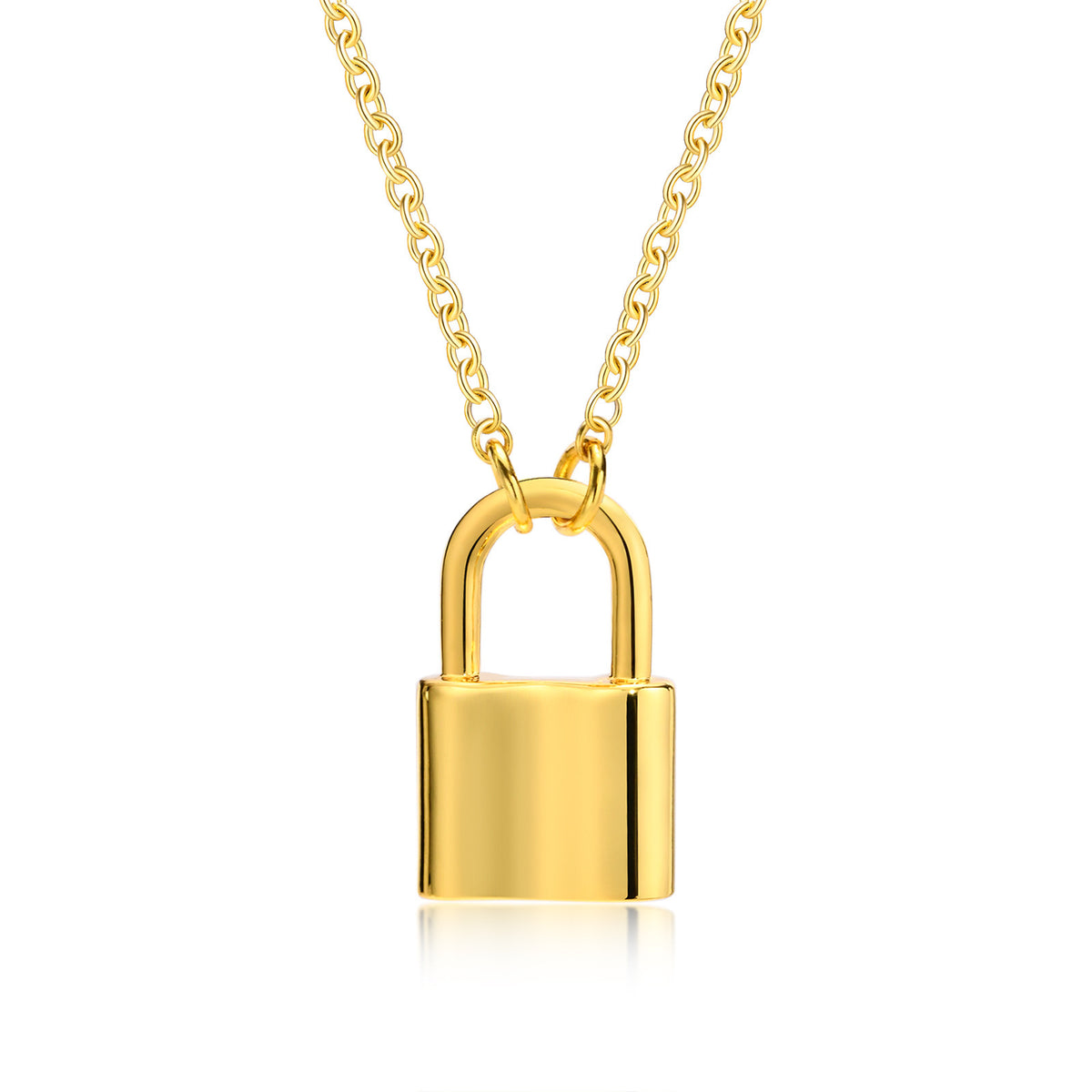Unisex Item Copper Plated 18K Gold Lock Pendant Necklace