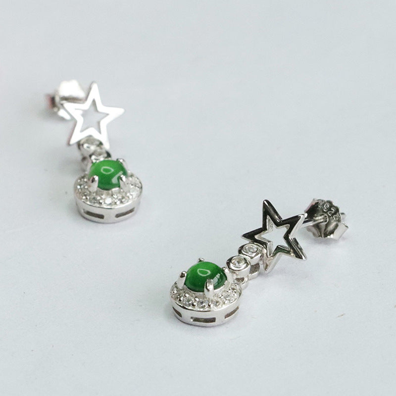 Ice Green Jade Star Earrings crafted in Sterling Silver