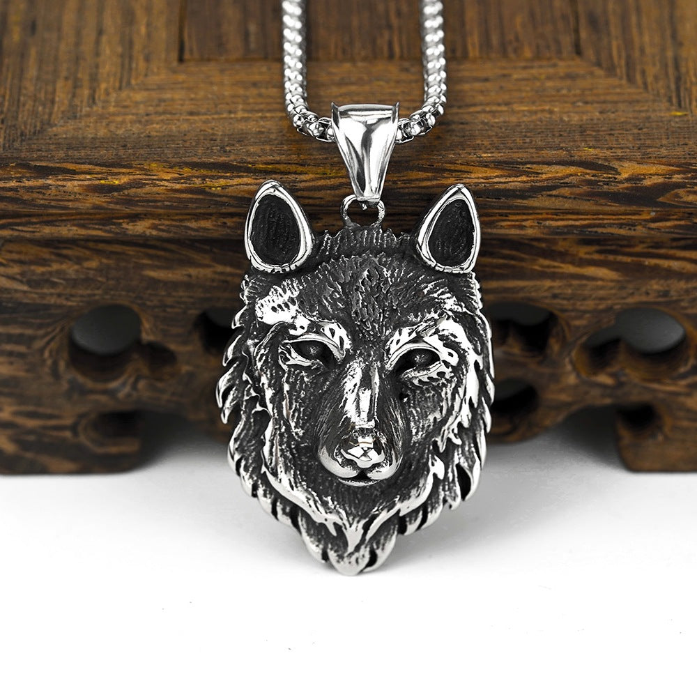 European And American Jewelry Wholesale Titanium Steel Men's Pendant Necklace Retro Wolf Head Design