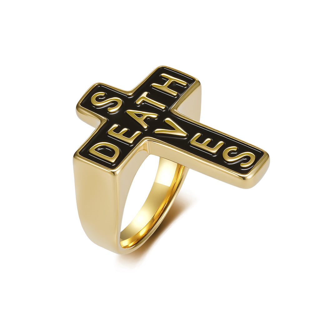 Death Saves Cross Stainless Steel Ring Punk Rock