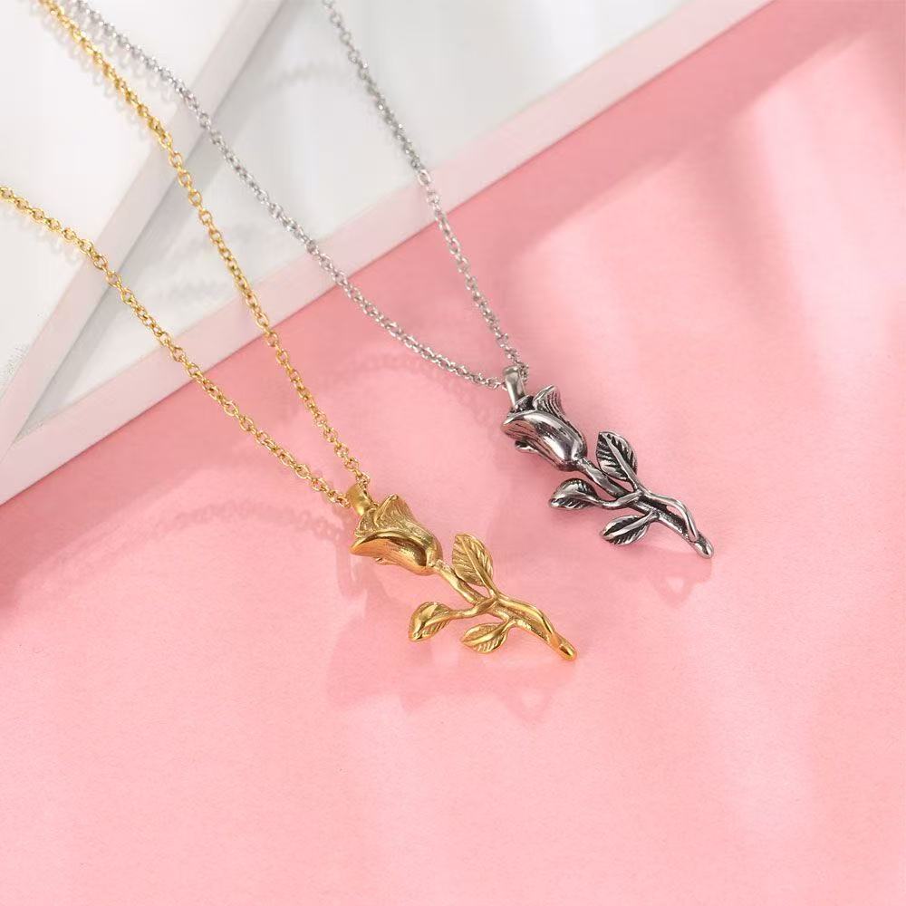 Planderful Jewelry Rose Thorn Pendant Necklace In Stainless Steel Chain For Elegant Everyday Wear