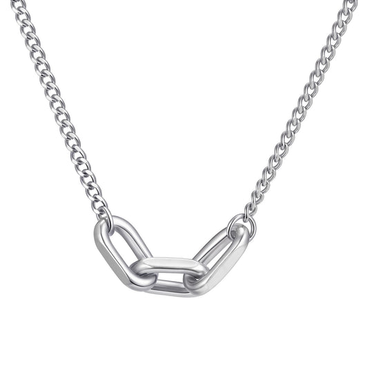 Unisex Collarbone Chain – Stainless Steel Minimalist Three Square Ring Grinding Chain Necklace