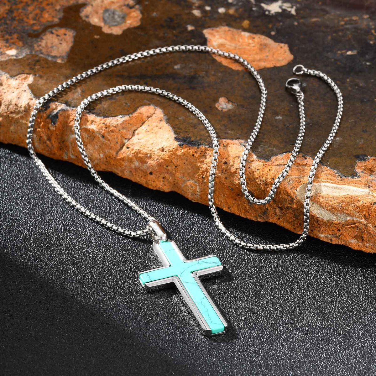 Cross Tiger Turquoise Stainless Steel Necklace for Men