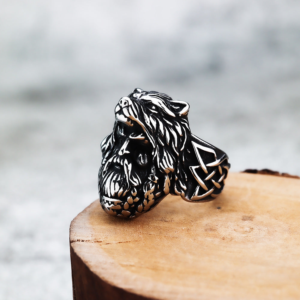 AliExpress Hot Selling Norse Mythology Viking Bear Head Ring