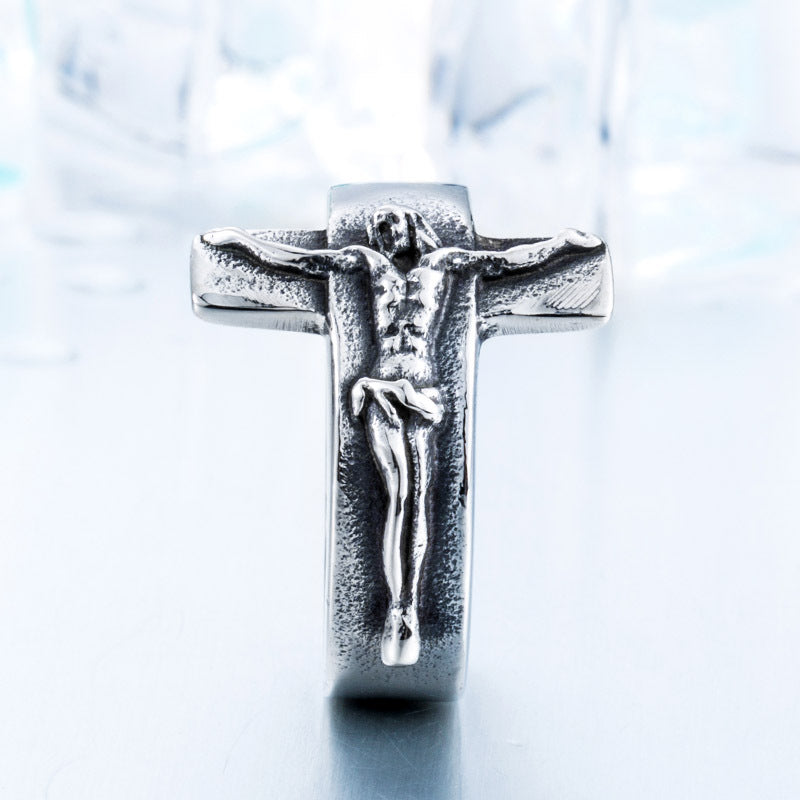 Wholesale Men's Retro Stainless Steel Cross Ring - Personalized Titanium Steel Design