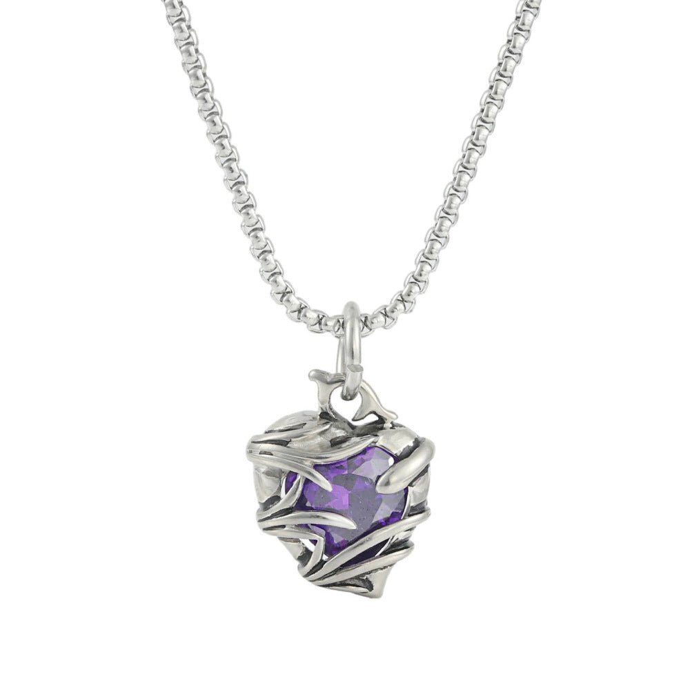 European And American Stainless Steel Purple Stone Pendant