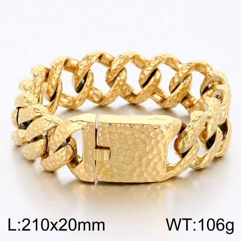 20mm Wide Hammer Pattern Cuban Chain Heavy Industry Street Texture Stainless Steel Men's Bracelet