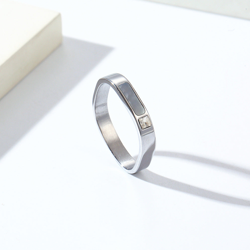 INS Light Luxury Design Shell Square Titanium Steel Ring