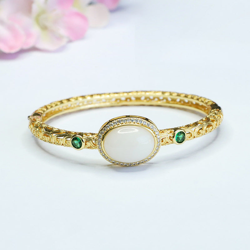 White Hetian Jade Ruyi Open Bangle