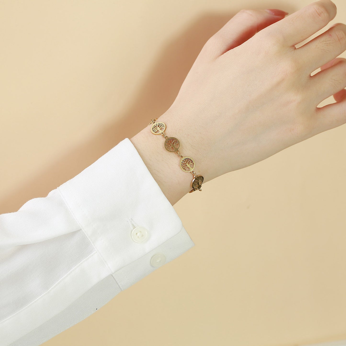 Stainless Steel Tree of Life Bracelet Golden Lady Jewelry