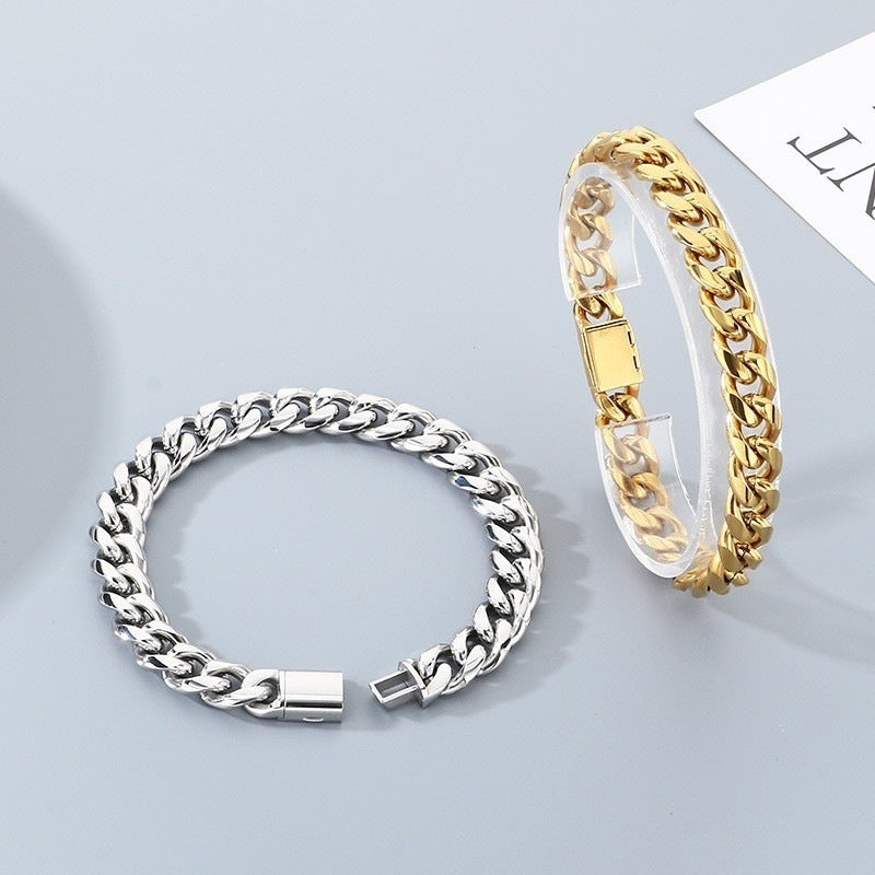 American Hip Hop Solid Thick Cuban Round Grinding Cuban Chain Bracelet Unisex Bare Body
