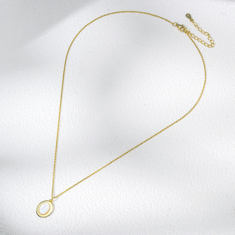 Planderful Mother Of Pearl Pendant Necklace Sterling Silver 925 Vintage Oval For Women Elegant Timeless Fashion Jewelry