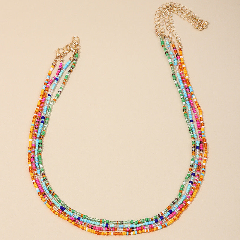 Sweet Candy-colored Multi-layer Beaded Necklace for Beach Holidays