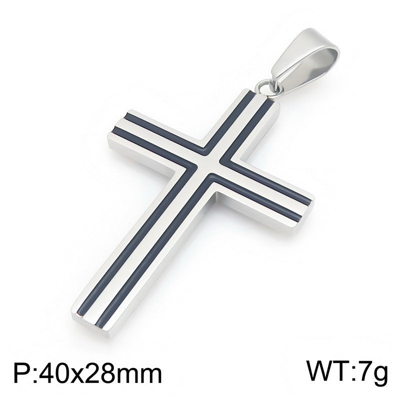 Versatile Double-Line Groove Dripping Oil Contrasting Cross Pendant, Stainless Steel Men's Pendant On Necklace