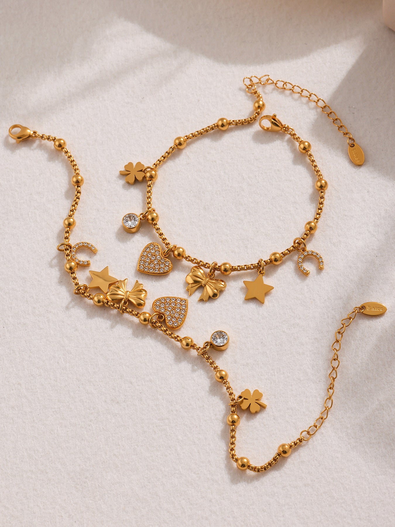 Planderful Zircon Love Bow Bracelet Anklet Women Gold Plated