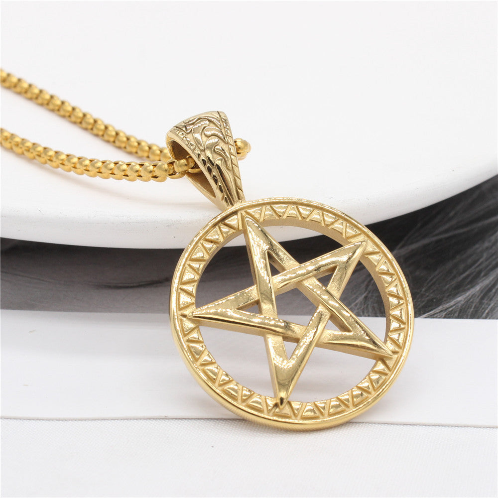 Planderful Titanium Steel Pentagram Pendant For Men Unisex Iconic Street Style Protection Symbol Jewelry