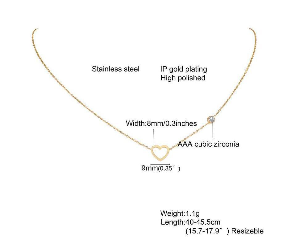 Stainless Steel Zircon Hollow Heart Necklace Collarbone Chain