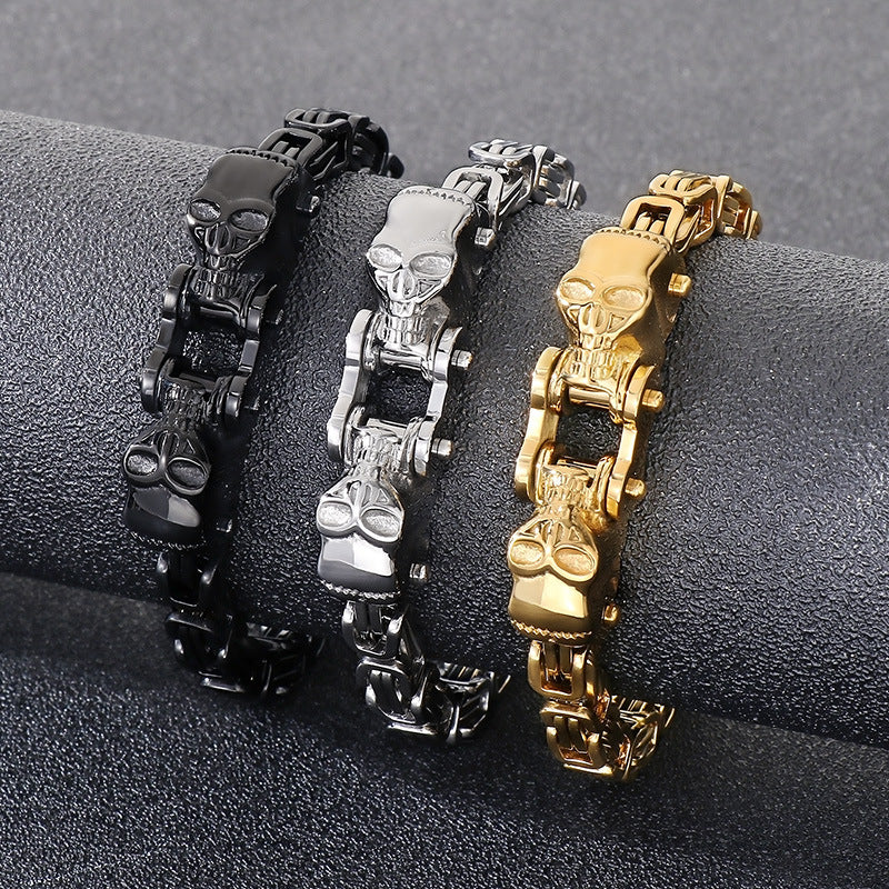 Planderful Titanium Skull Imperial Chain Mens Bracelet
