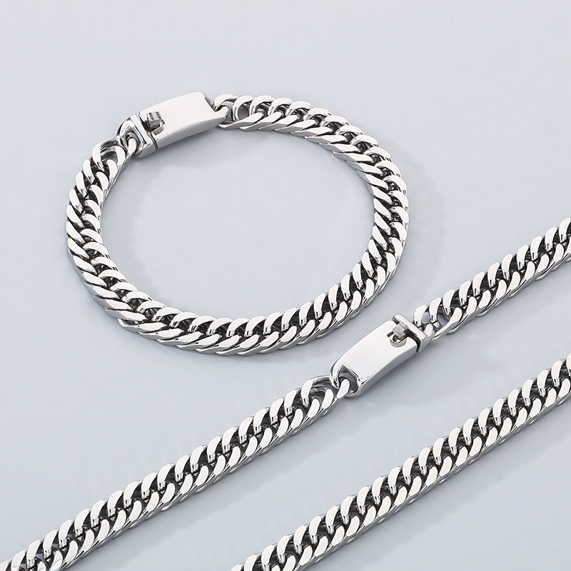 Trendy Hip Hop Whip Chain Bracelet Steel Cuban Necklace Men
