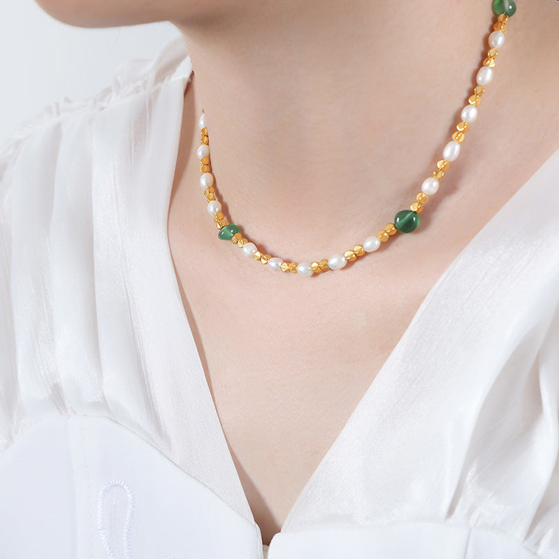 Luxurious Handmade Green Agate Pearl Necklace