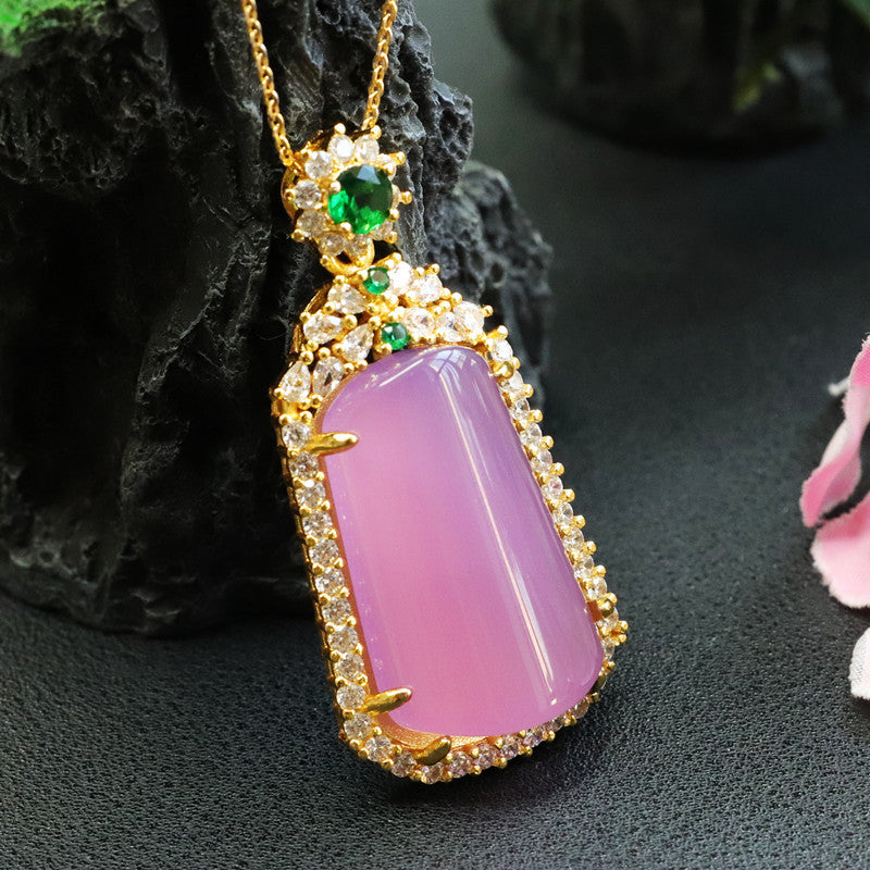 Golden Zircon Chalcedony Pendant Necklace with Sterling Silver Chain
