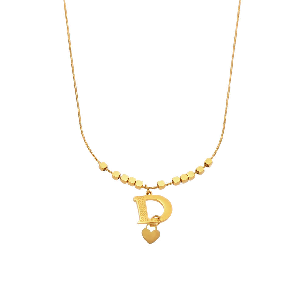 Planderful D Clavicle Necklace Stainless Steel Gold Plated