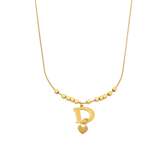Planderful D Clavicle Necklace Stainless Steel Gold Plated
