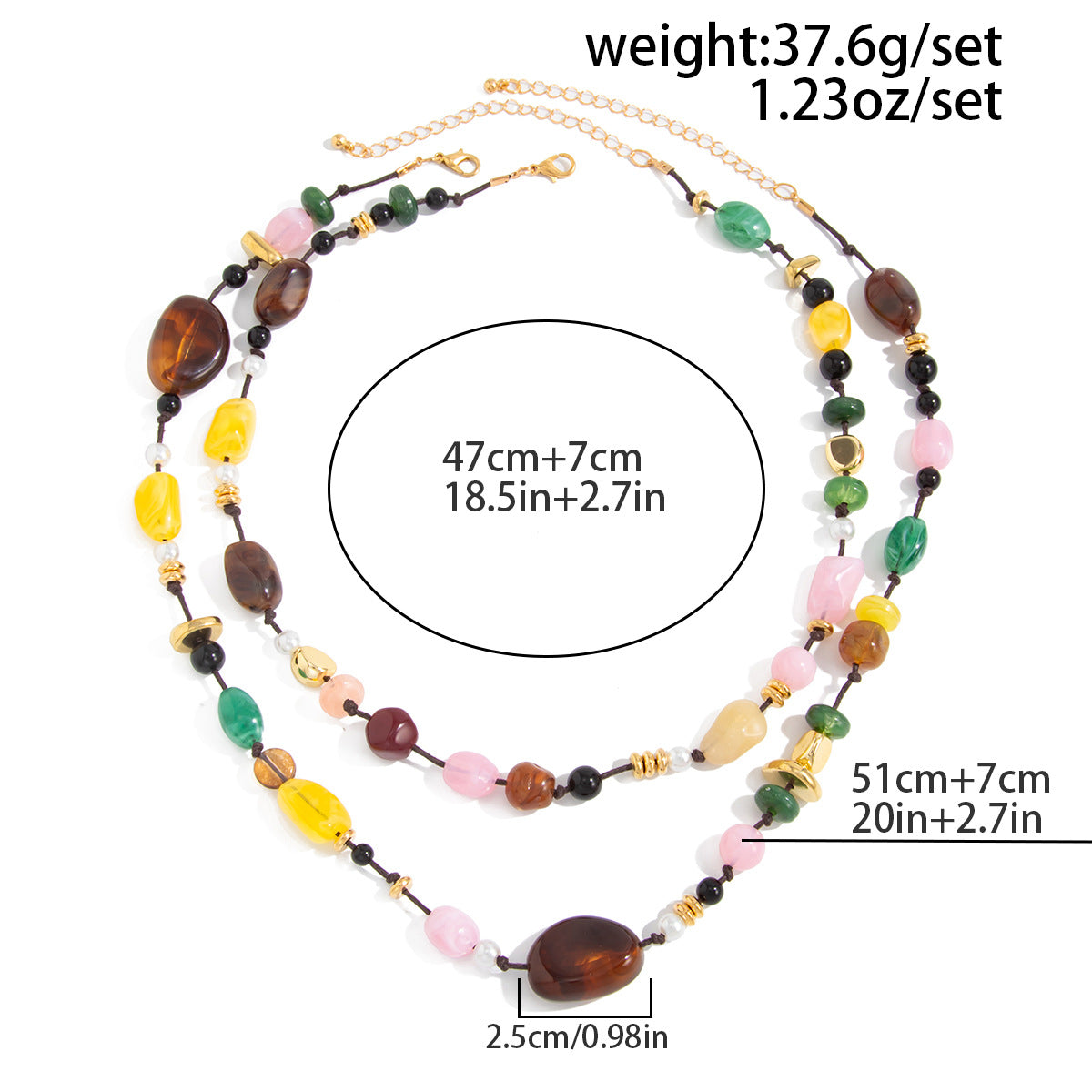 Contrasting Color Stone Beaded Double-Layer Pearl Necklace Holiday Style Retro Handmade Woven