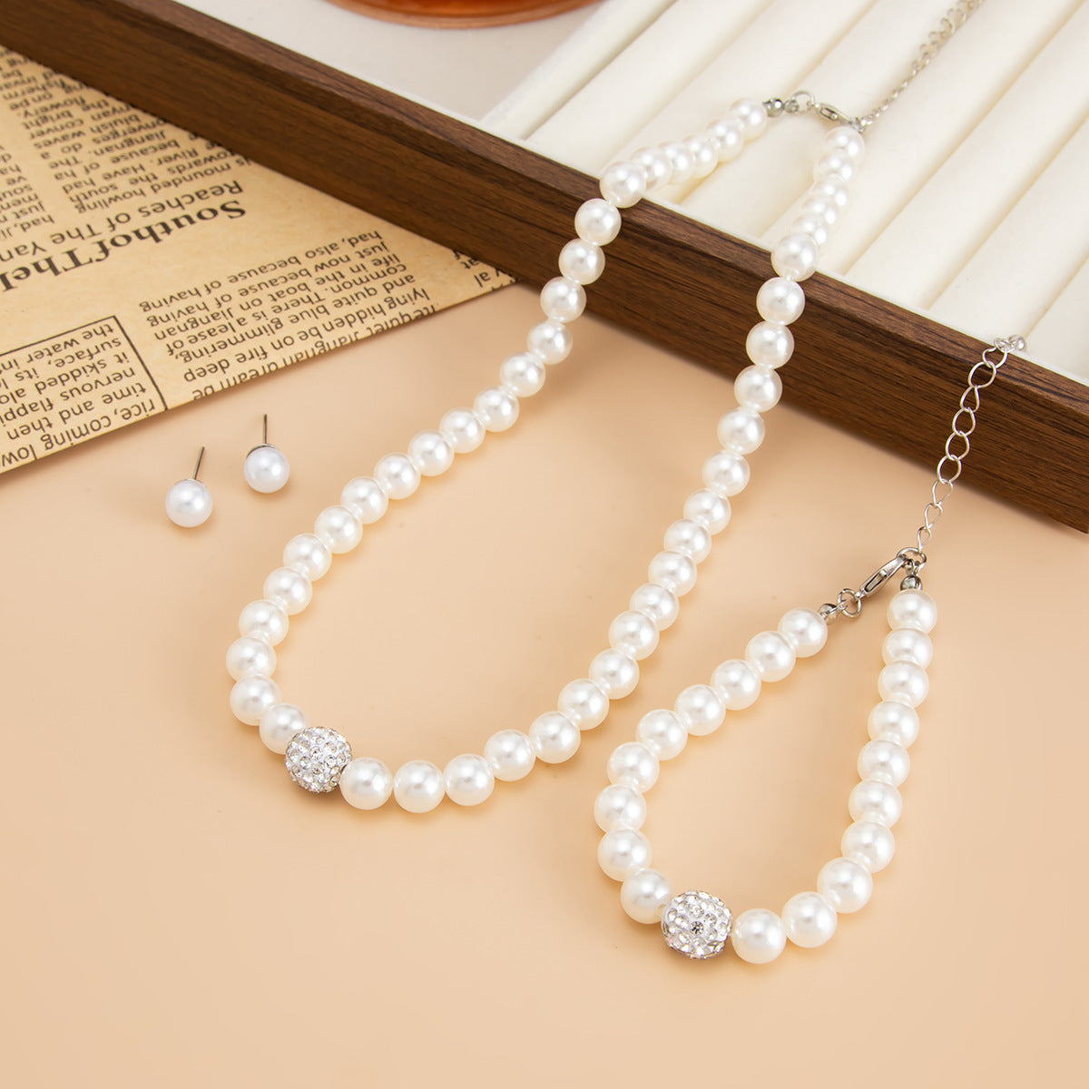 Pearl-Style Necklace, Bracelet & Earrings Set