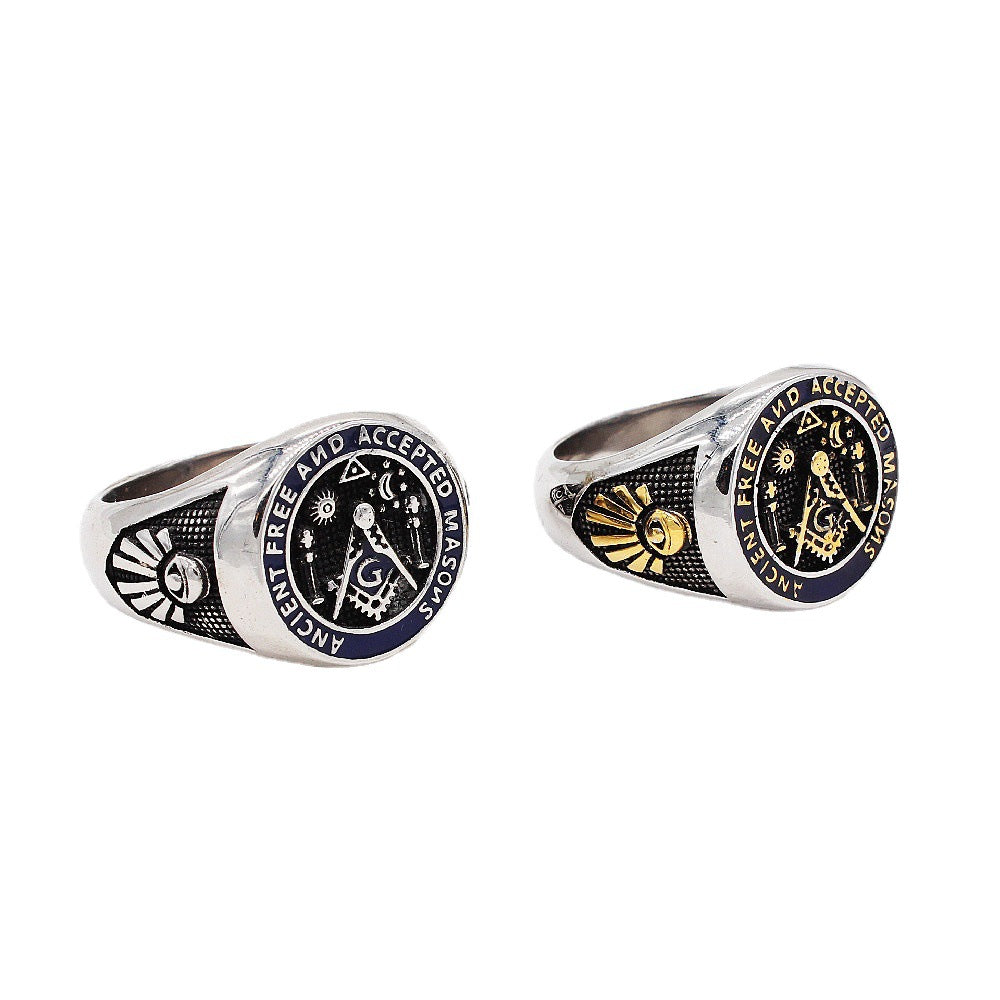 Planderful Titanium Steel Ring Unisex Freemasonry Design Retro European Style Everyday Genie Collection Sizes 8 To 13