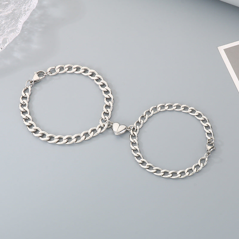 Niche Love Magnetic Bracelet Couple Style – Nk Chain Heart-Shaped Magnet Unisex Titanium