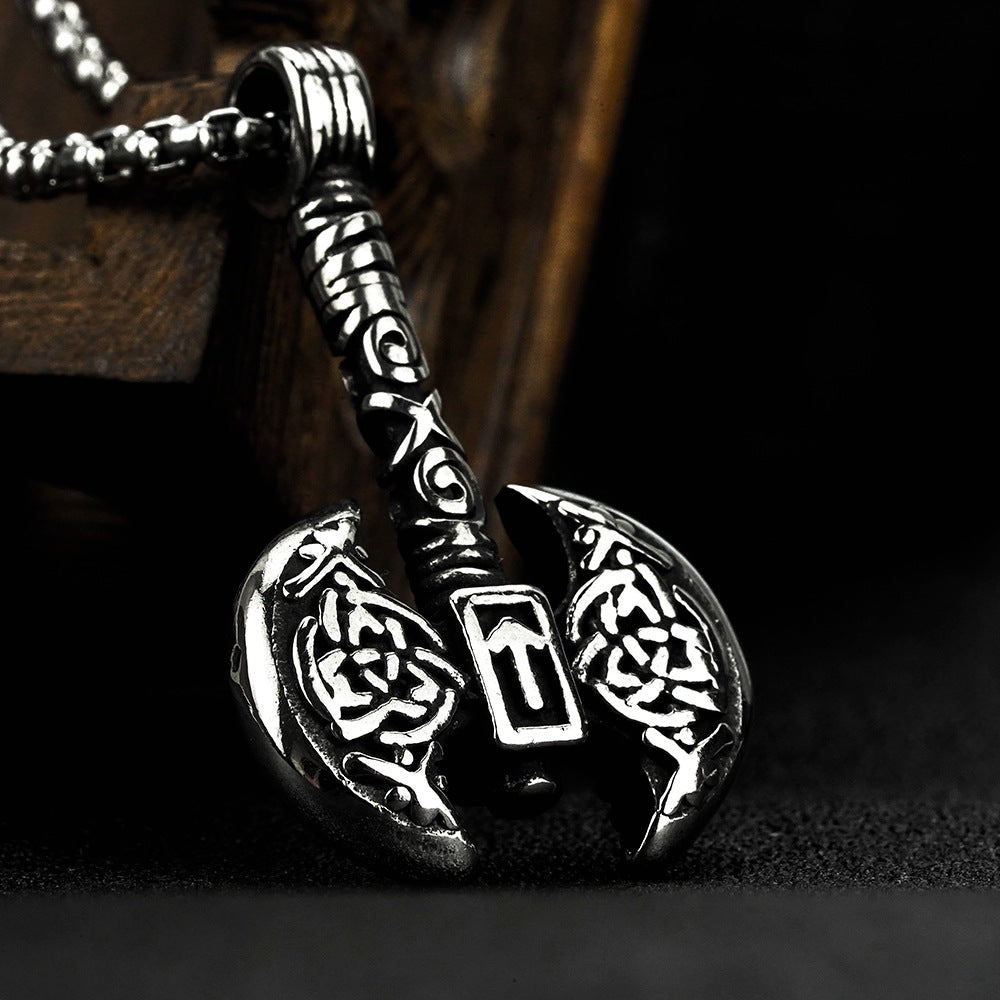 European and American Jewelry Wholesale Titanium Steel Men's Pendant Necklace Retro Viking Tomahawk
