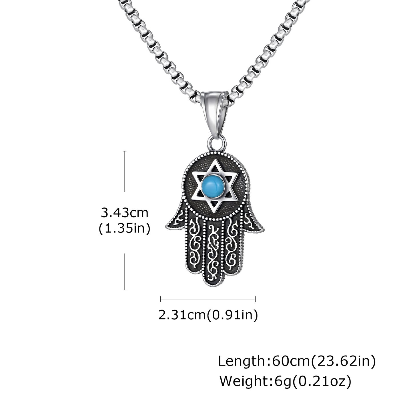 Planderful Stainless Necklace Men Hexagram Fatima Pendant