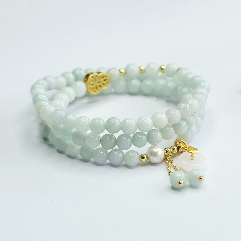 Jadeite Gourd & Peace Buckle Beaded Bracelet