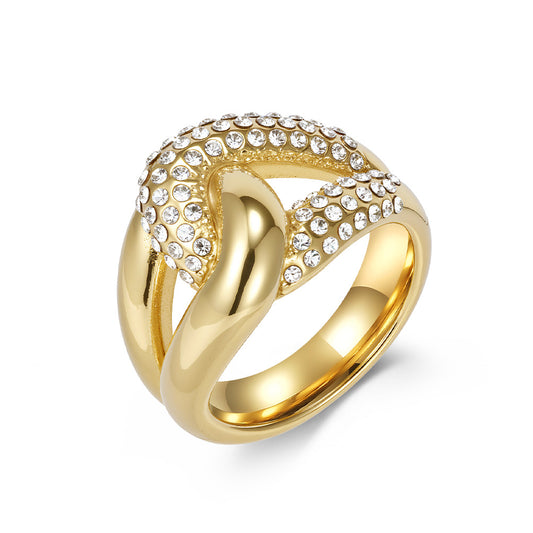 Planderful Everyday Genie Gold Plated Zircon Hip Hop Cross Knot Ring For Trendsetting Adults