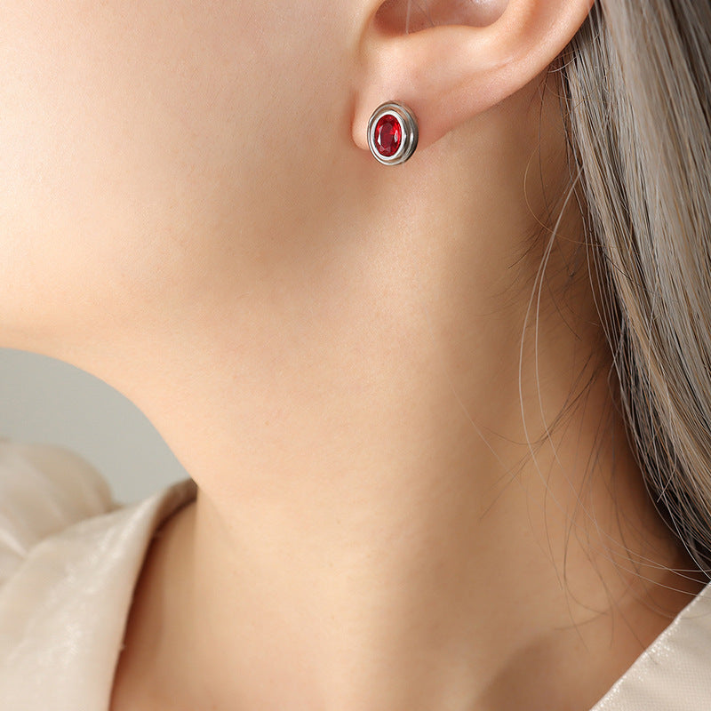 Vibrant Retro Red and Green Zircon Cross-Border Earrings with 18K Gold Plating