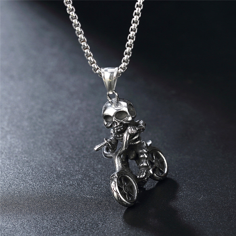 Motorcycle Skull Titanium Steel Pendant Necklace
