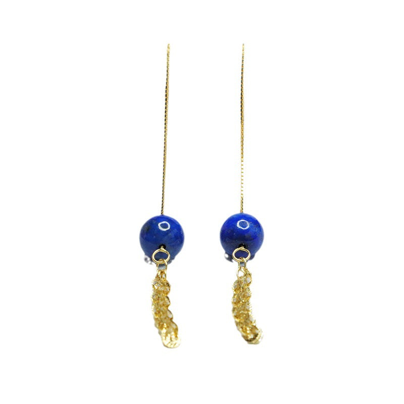 Lapis Lazuli Phoenix-Tail 925 Silver Threader Earrings