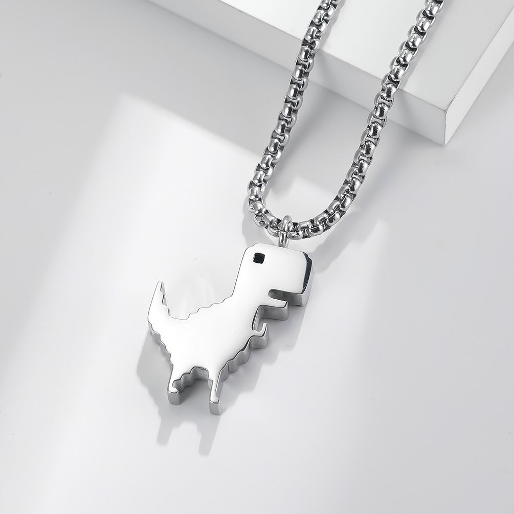 Planderful Dinosaur Necklace Durable Titanium Steel Stick Figure Pendant For Kids And Dino Lovers