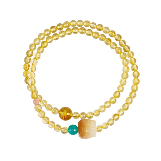 Lion Dancing Bodhi Natural Citrine Double Layer Bracelet