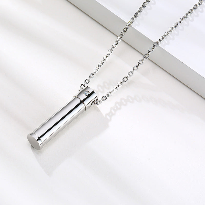 Sweater Chain Stainless Steel Single Zircon Open Urn Pendant