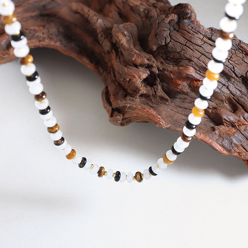 Bohemian Elegance Handcrafted Necklace with White Jade and Tiger's Eye Stone