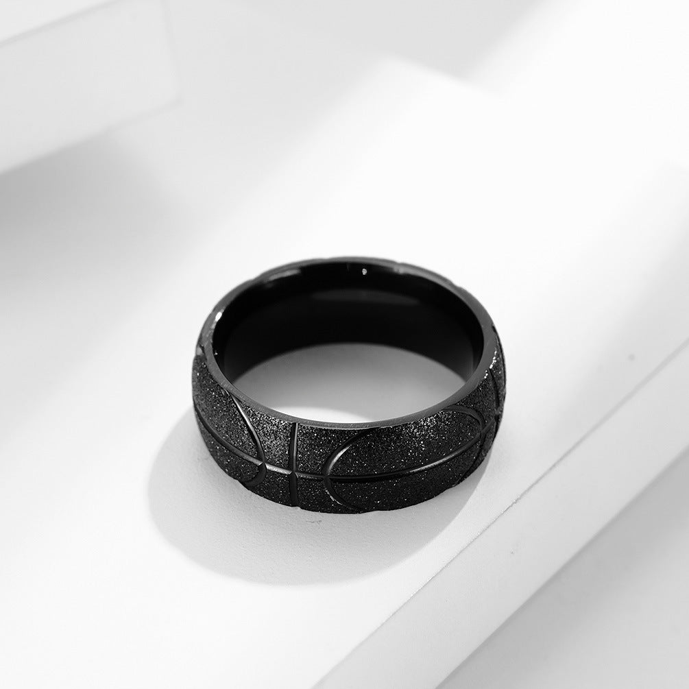Stainless Steel Sand-Plated 18K Gold Basketball Ring for Men