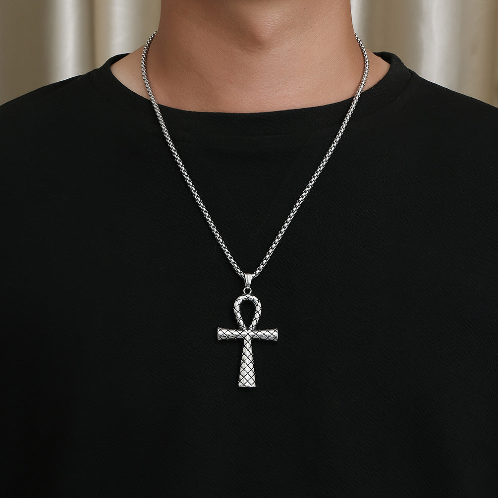 Ankh Cross Necklace Titanium Steel Pendant For Men By Planderful Everyday Genie Hip Hop Retro Style