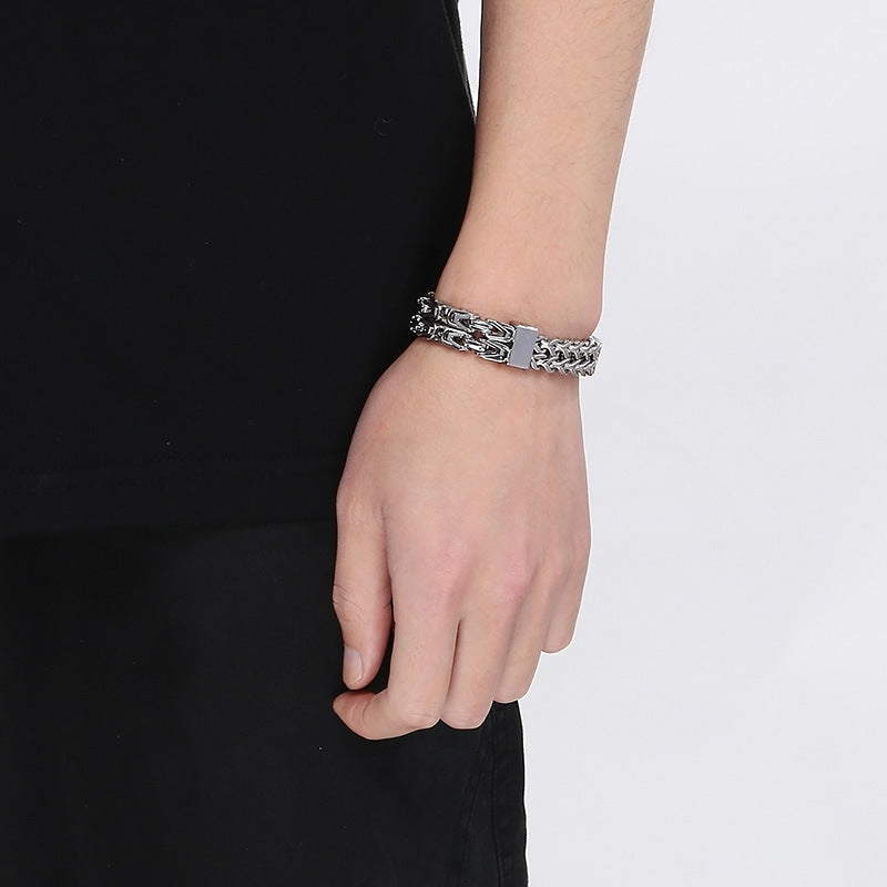 Trendy Hip Hop Inspired Stainless Steel Men's Bracelet with Chain Splicing Design