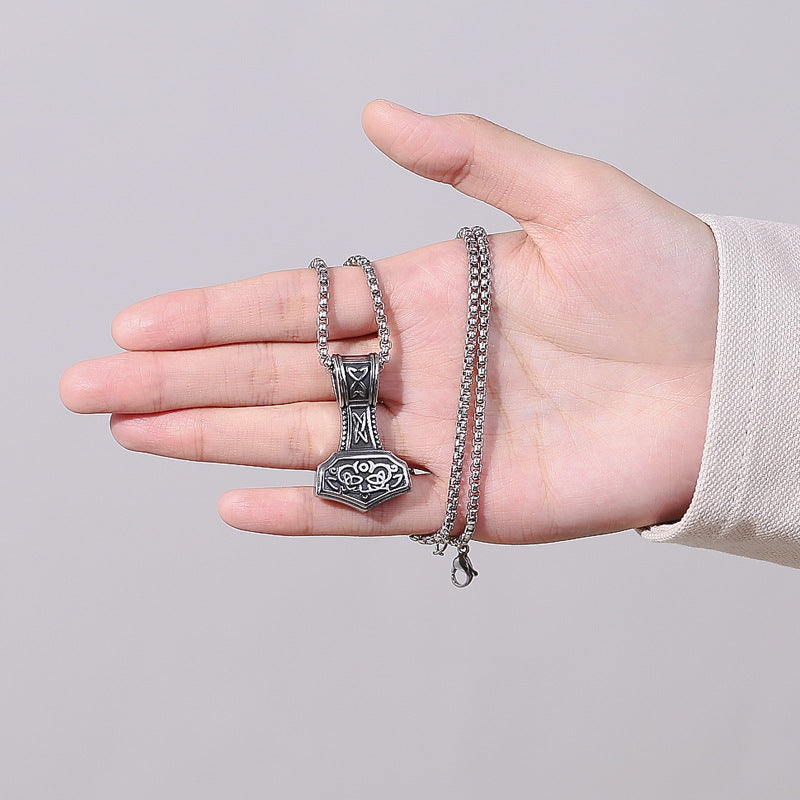 Titanium Steel Necklace – Statement Nordic Odin Thor's Hammer Pendant For Men, Viking Totem Jewelry