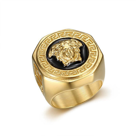 Planderful Everyday Genie European And American Hip Hop Ring Gold Titanium Steel Durable For Men