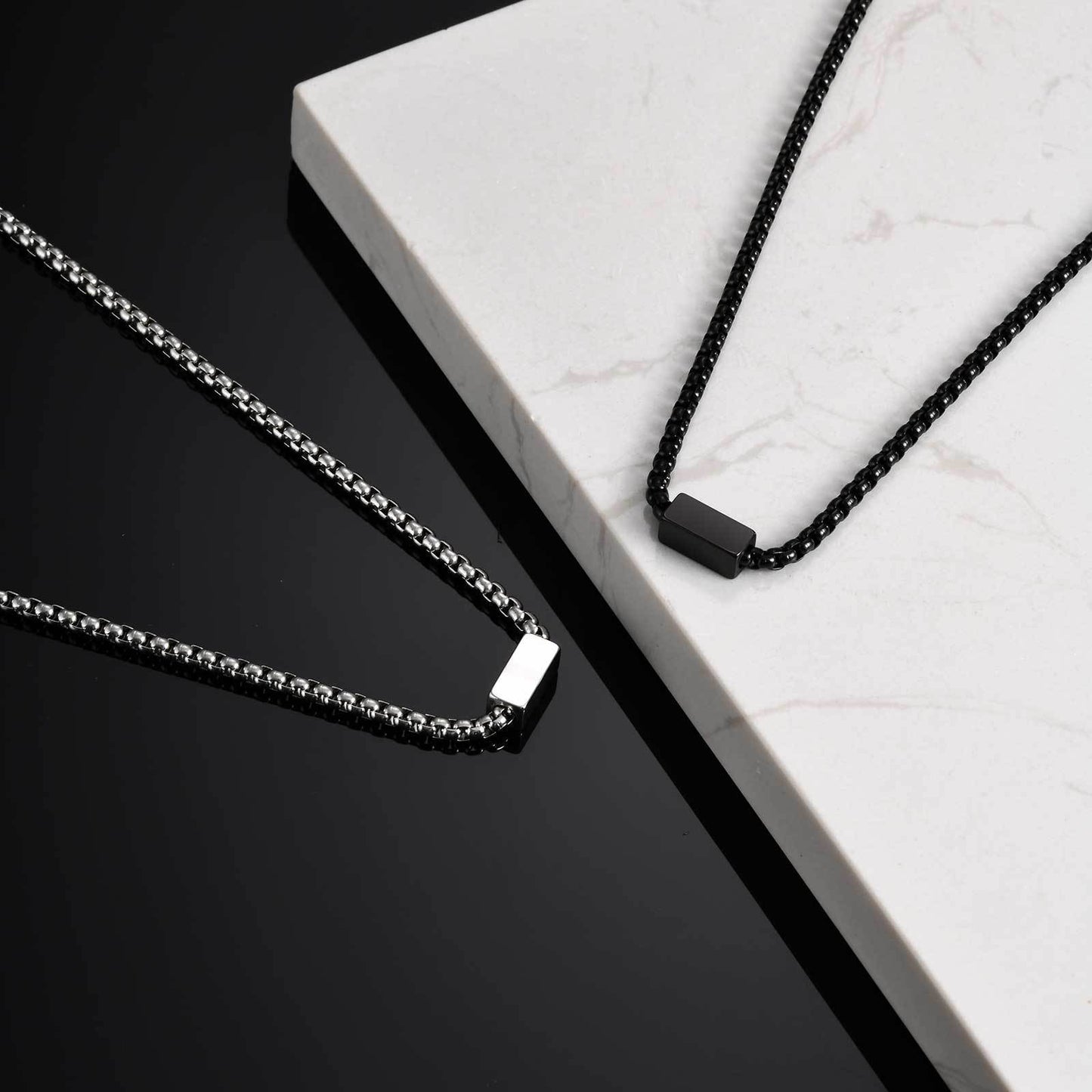 Men's Stainless Steel Square Pearl Chain Square Necklace