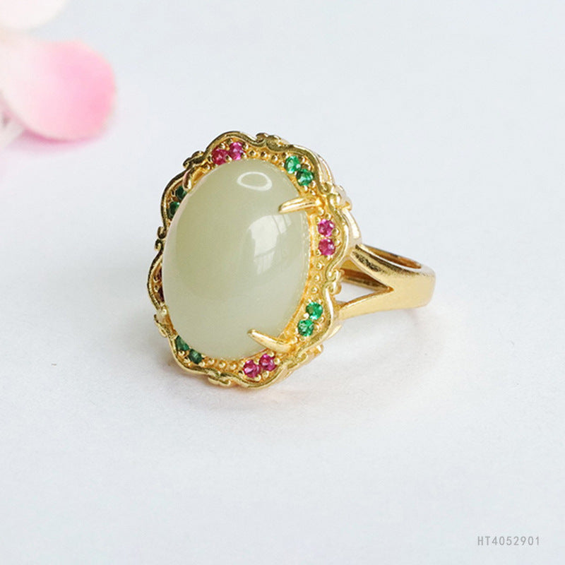 Qingshui Hetian Jade Petal Ring